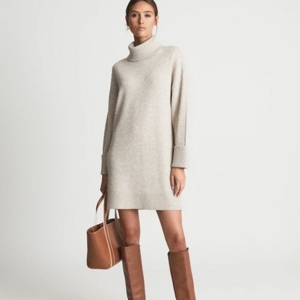 Reiss LUCIE Knitted Roll Neck Dress /luxe cashmere & wool blend sweater dress